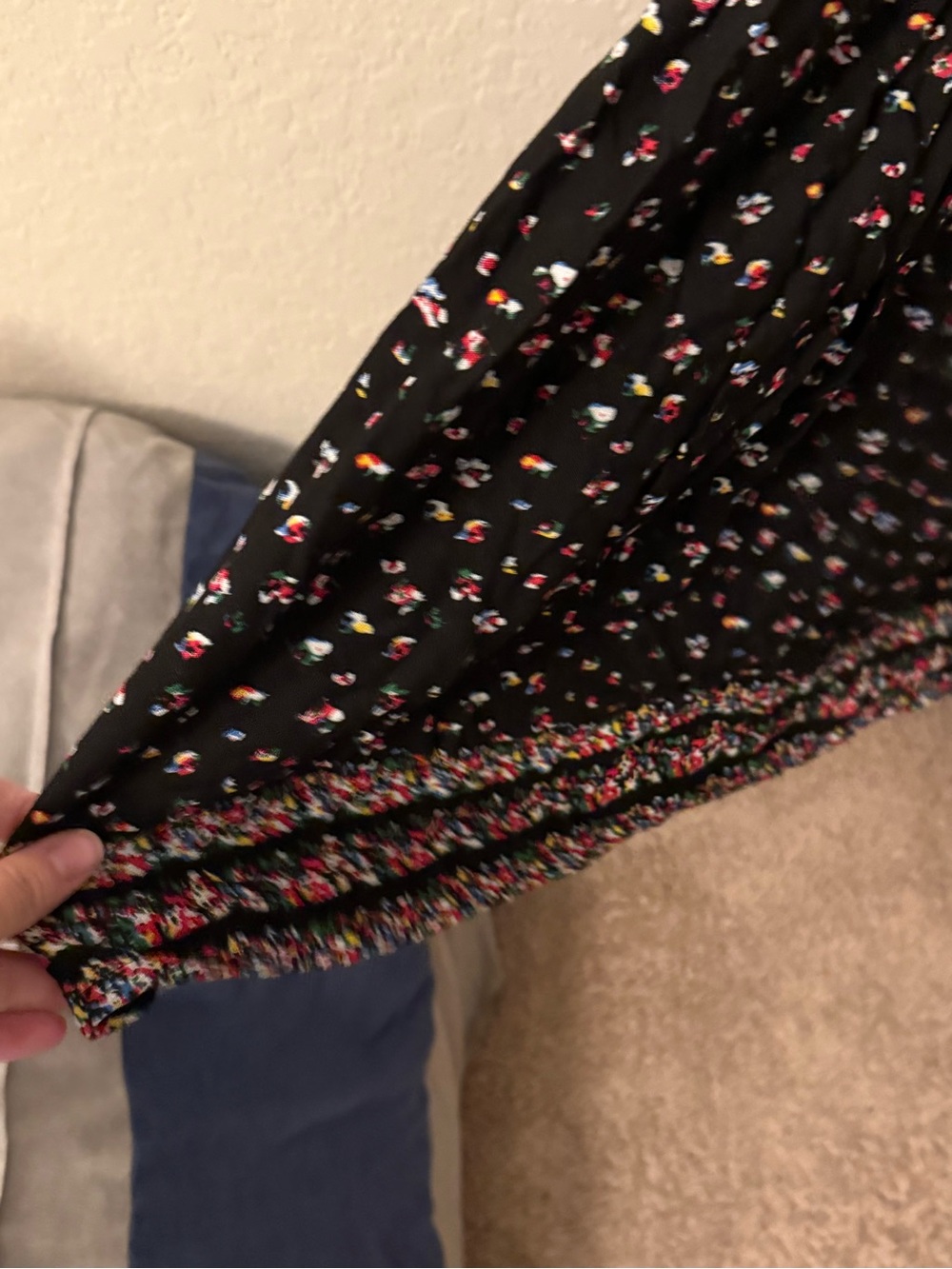 Free People Black Midi Dress with Pink Floral Print - Picture 6 of 7
